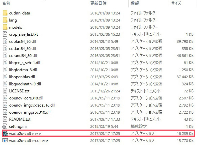 「waifu2x-caffe」のインストール