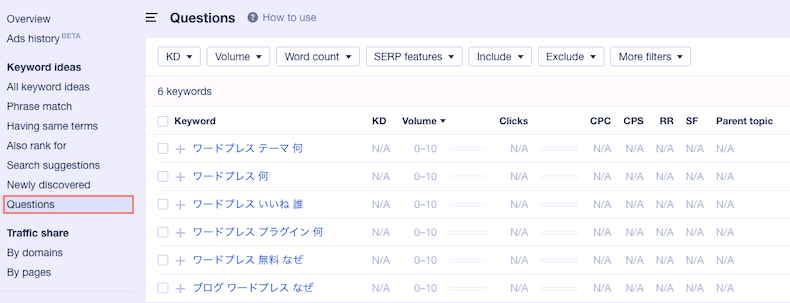 質問形式のキーワードを抽出
